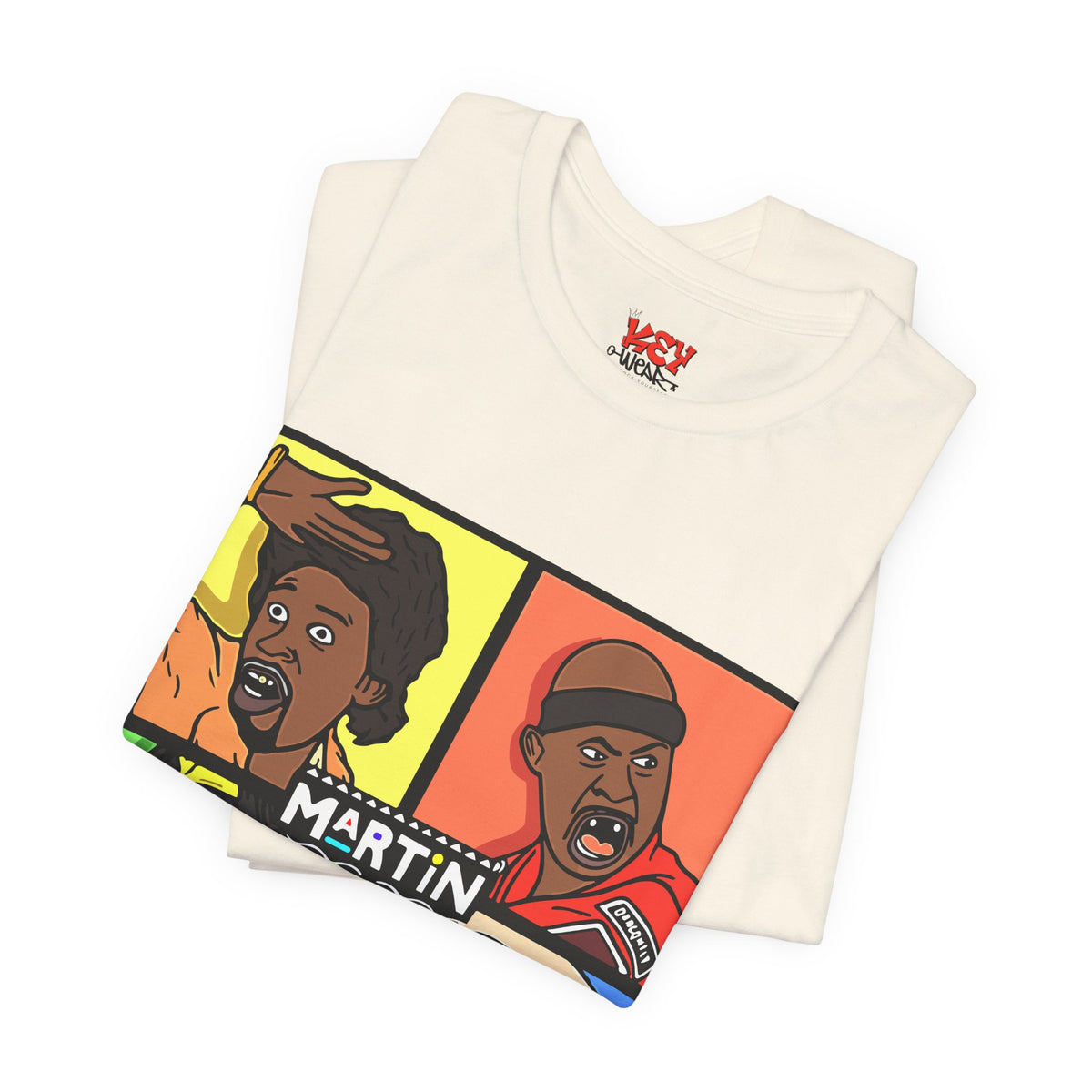 Retro TV Cast Graphic Tee — "Martin" Pop Art Squares