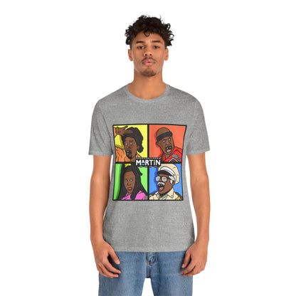Retro TV Cast Graphic Tee — "Martin" Pop Art Squares