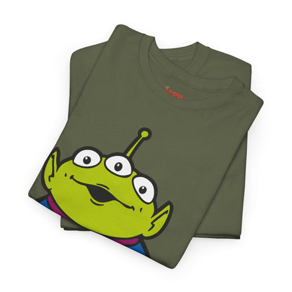 Pizza Planet Alien Graphic Tee — Retro Cartoon Pizza Logo T-Shirt