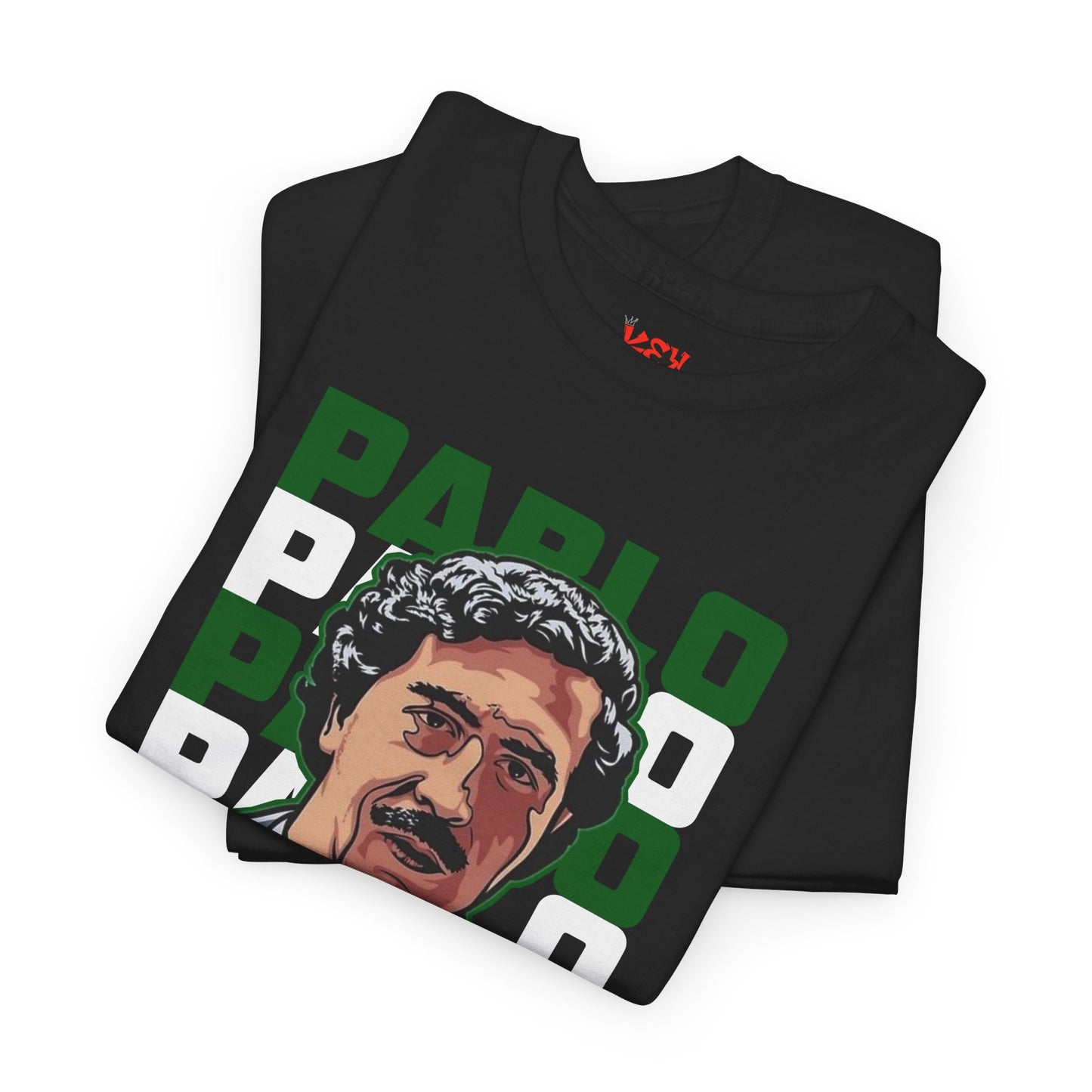 Pablo Portrait Tee — Retro Green Block Text Graphic T-Shirt