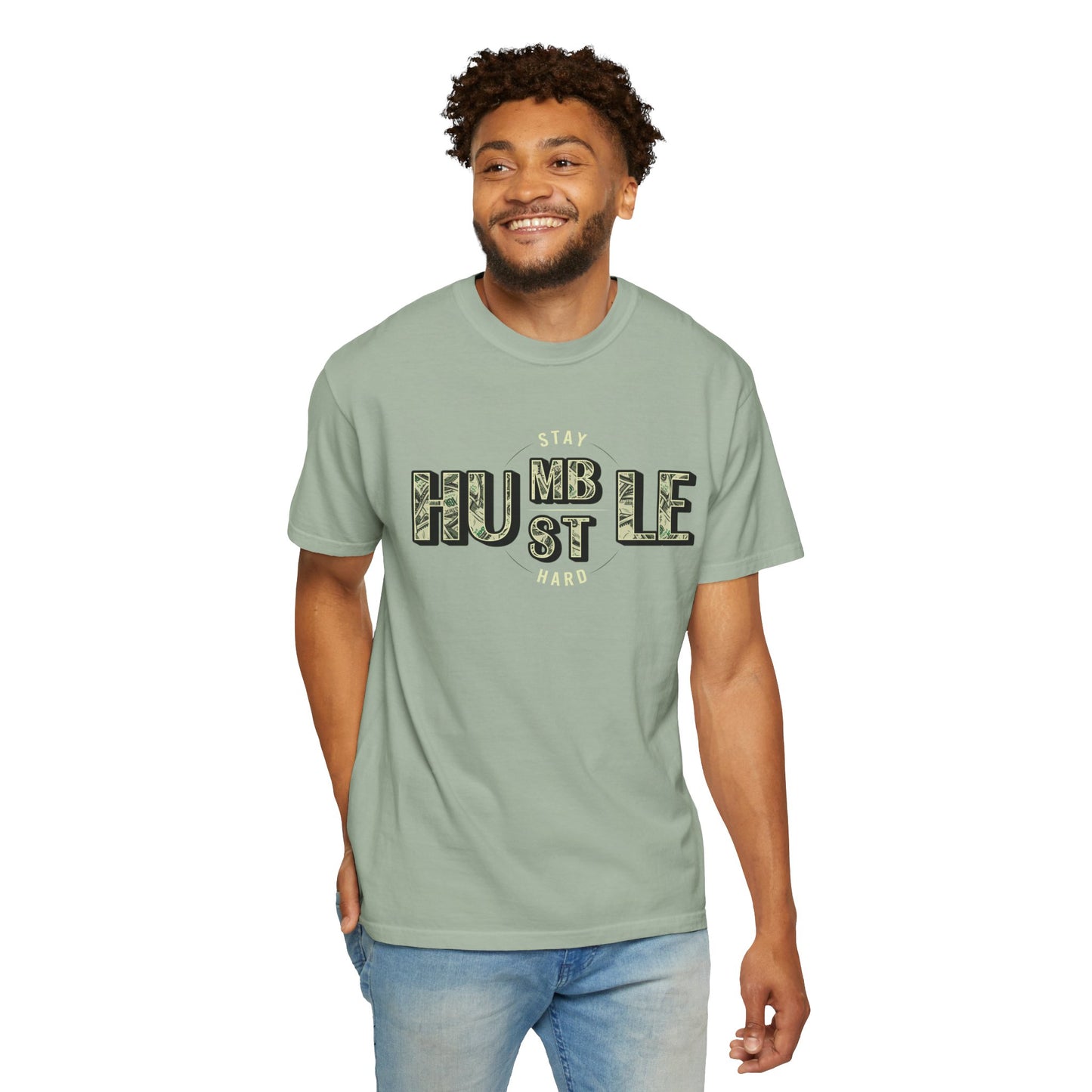 Stay Humble Hustle T-Shirt — Camo Lettering Motivational Tee