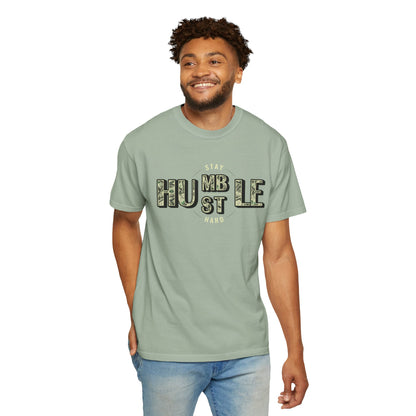 Stay Humble Hustle T-Shirt — Camo Lettering Motivational Tee
