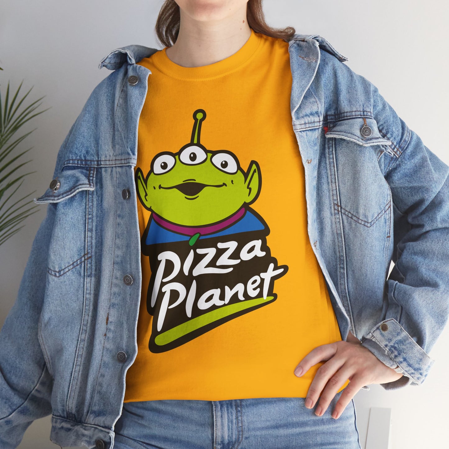 Pizza Planet Alien Graphic Tee — Retro Cartoon Pizza Logo T-Shirt