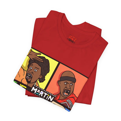 Retro TV Cast Graphic Tee — "Martin" Pop Art Squares