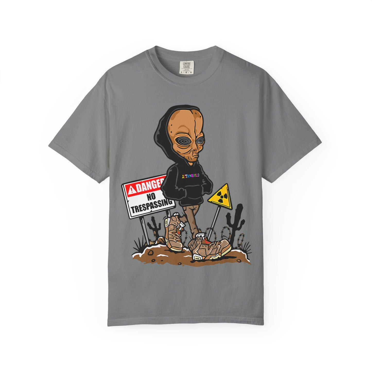 Alien Hooded T-Shirt — "No Trespassing" Desert Graphic