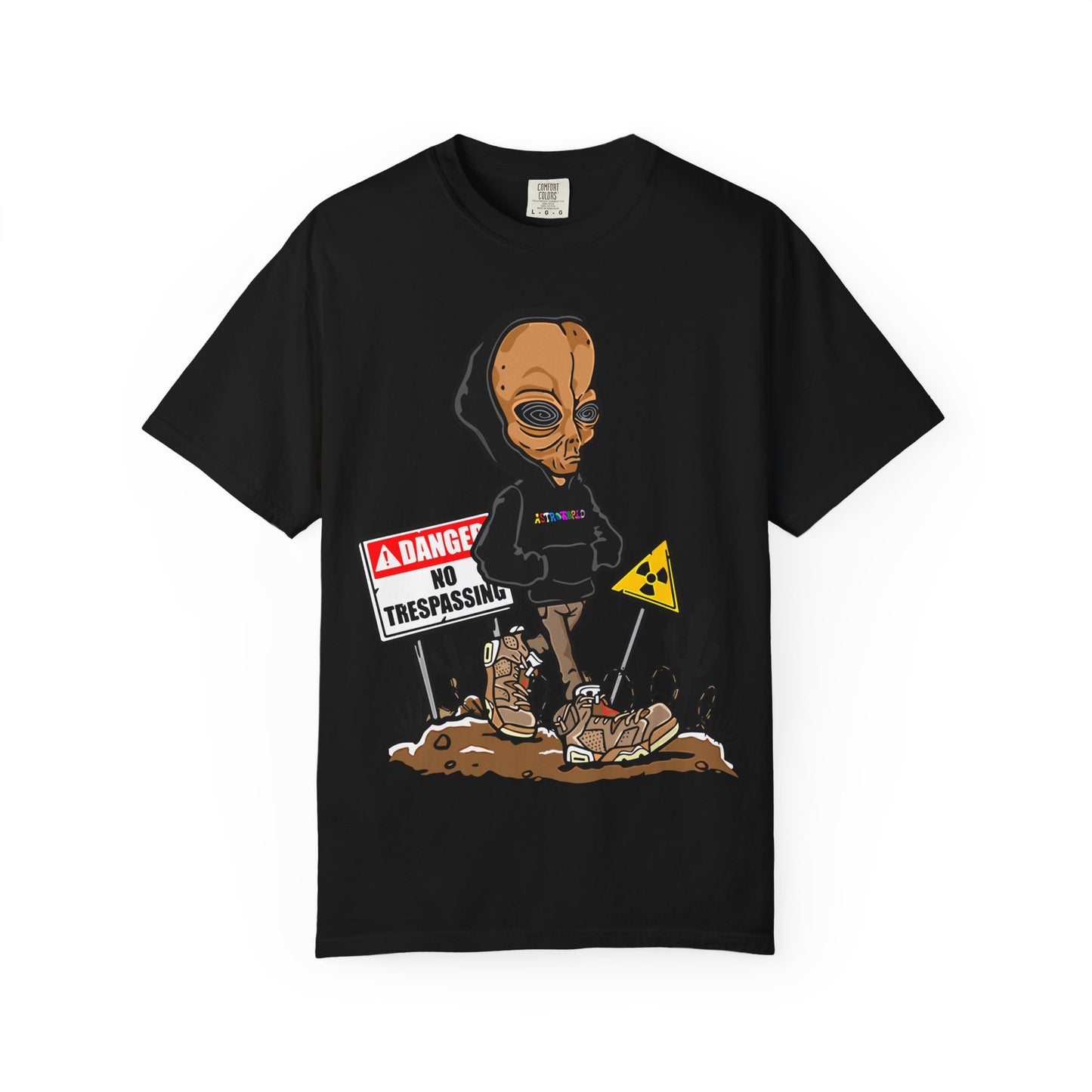 Alien Hooded T-Shirt — "No Trespassing" Desert Graphic