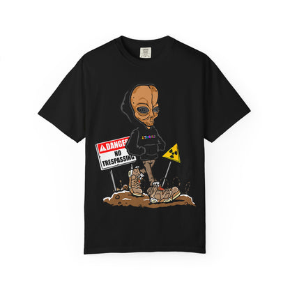 Alien Hooded T-Shirt — "No Trespassing" Desert Graphic