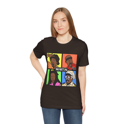 Retro TV Cast Graphic Tee — "Martin" Pop Art Squares