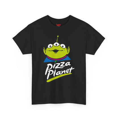 Pizza Planet Alien Graphic Tee — Retro Cartoon Pizza Logo T-Shirt
