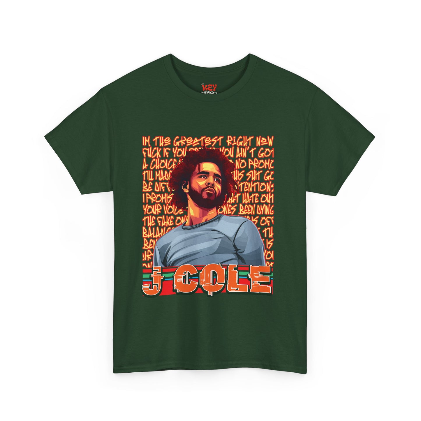 J Cole Graphic Tee — Retro Portrait with 'J-Cole' Text