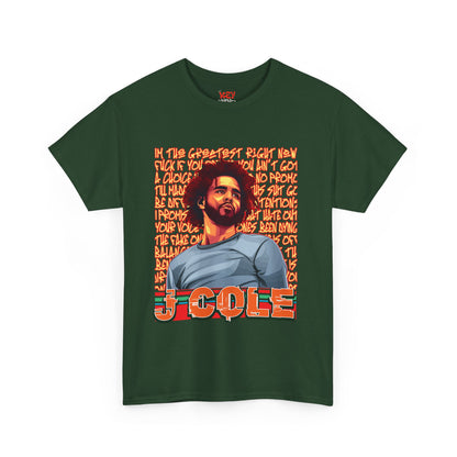 J Cole Graphic Tee — Retro Portrait with 'J-Cole' Text