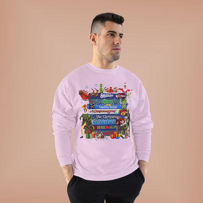 Christmas Movie Stack Crewneck Sweatshirt — Holiday Classics Sign Design