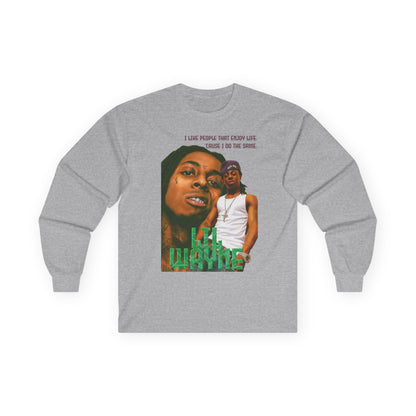 Wayne Long Sleeve Tee — Retro Photo Graphic with Quote