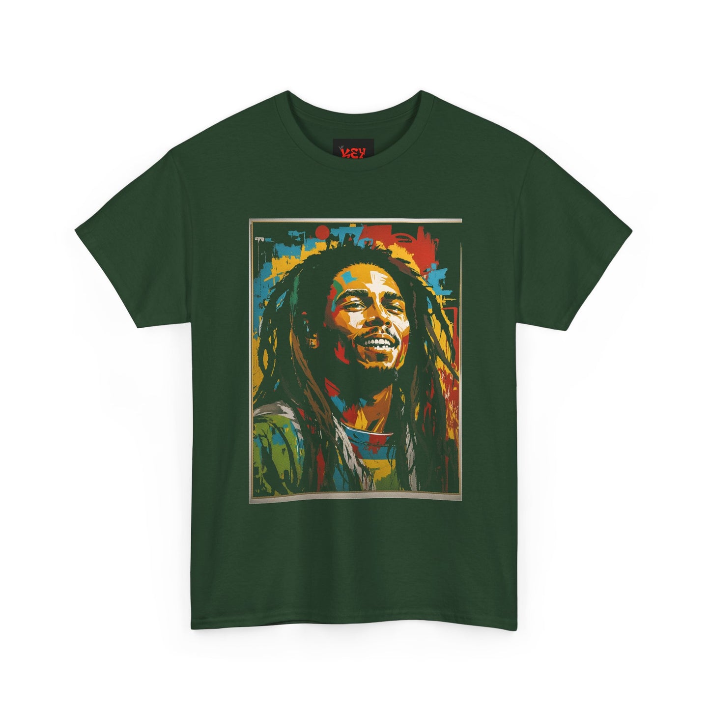 Reggae Portrait Tee — Vibrant Colorblock Music T-Shirt