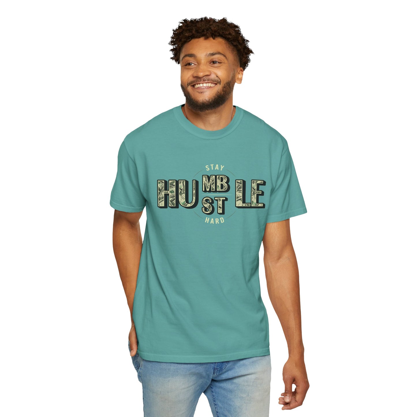 Stay Humble Hustle T-Shirt — Camo Lettering Motivational Tee