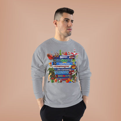 Christmas Movie Stack Crewneck Sweatshirt — Holiday Classics Sign Design