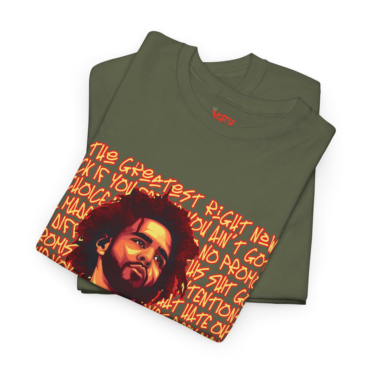 J Cole Graphic Tee — Retro Portrait with 'J-Cole' Text