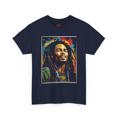Reggae Portrait Tee — Vibrant Colorblock Music T-Shirt