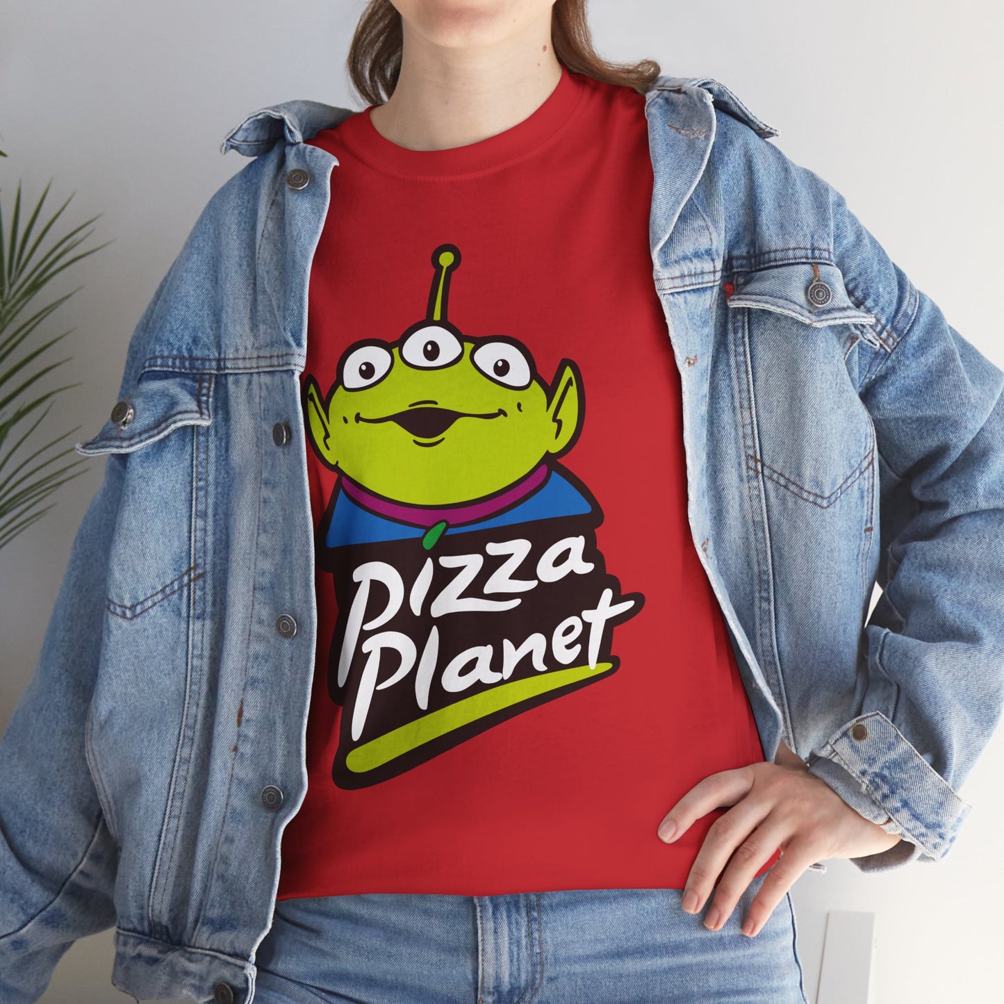Pizza Planet Alien Graphic Tee — Retro Cartoon Pizza Logo T-Shirt