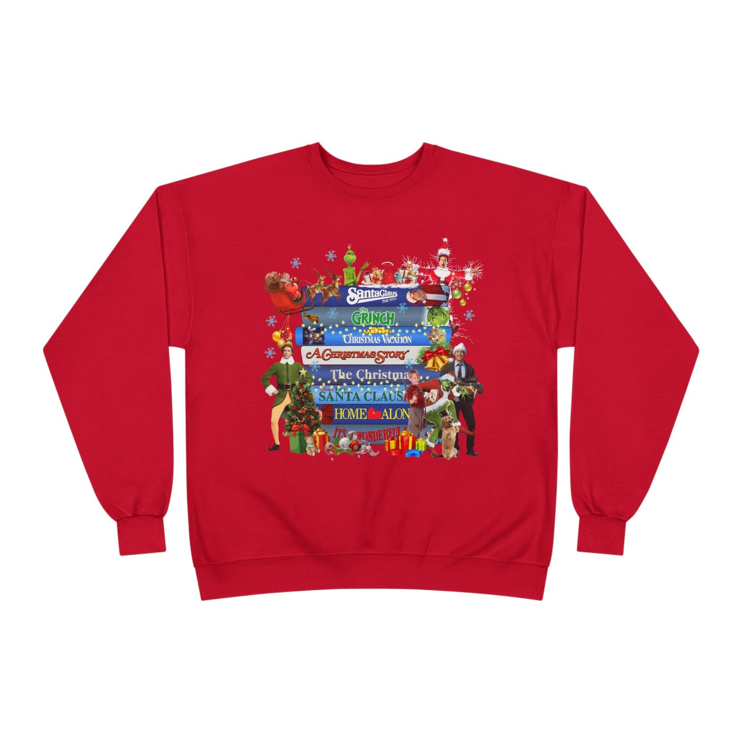 Christmas Movie Stack Crewneck Sweatshirt — Holiday Classics Sign Design