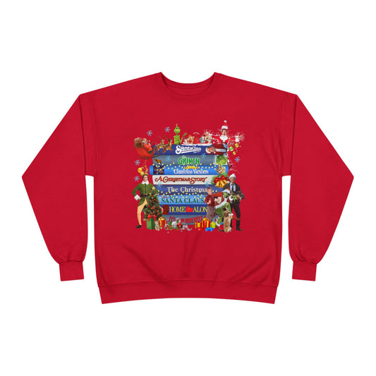 Christmas Movie Stack Crewneck Sweatshirt — Holiday Classics Sign Design