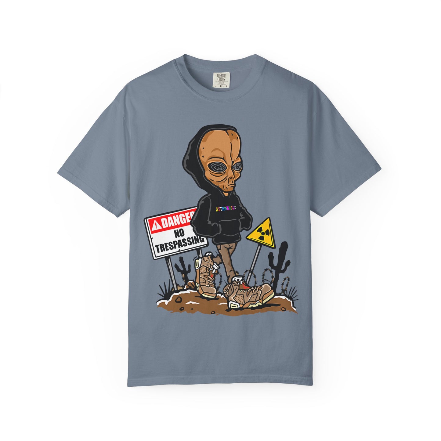 Alien Hooded T-Shirt — "No Trespassing" Desert Graphic