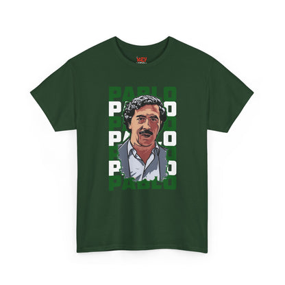 Pablo Portrait Tee — Retro Green Block Text Graphic T-Shirt