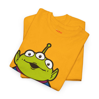 Pizza Planet Alien Graphic Tee — Retro Cartoon Pizza Logo T-Shirt
