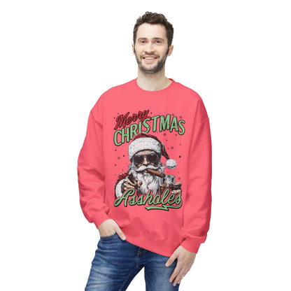 Merry Christmas A**holes Sweatshirt - Edgy Santa Holiday Crewneck
