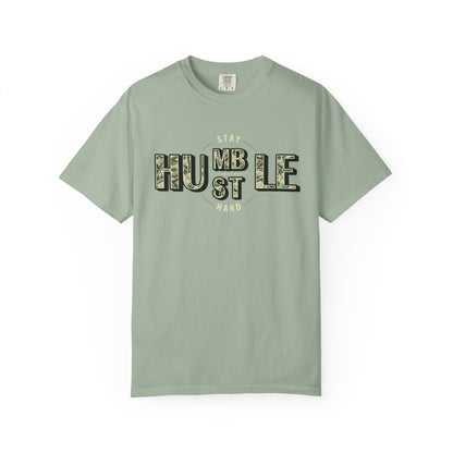 Stay Humble Hustle T-Shirt — Camo Lettering Motivational Tee