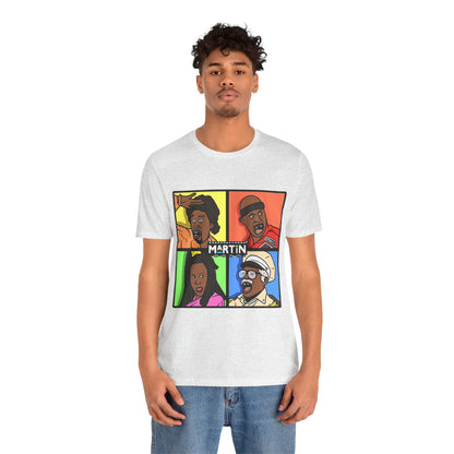 Retro TV Cast Graphic Tee — "Martin" Pop Art Squares