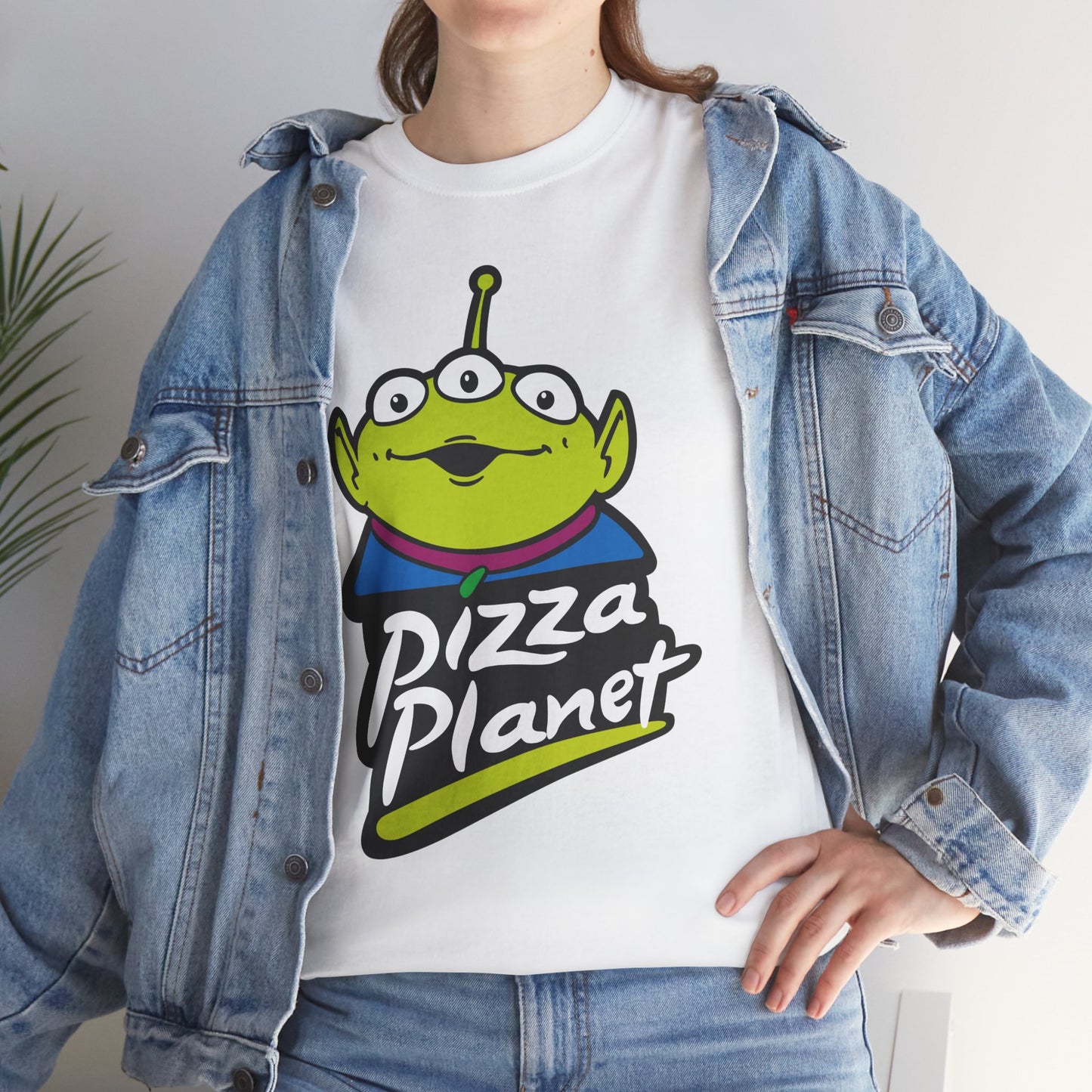 Pizza Planet Alien Graphic Tee — Retro Cartoon Pizza Logo T-Shirt