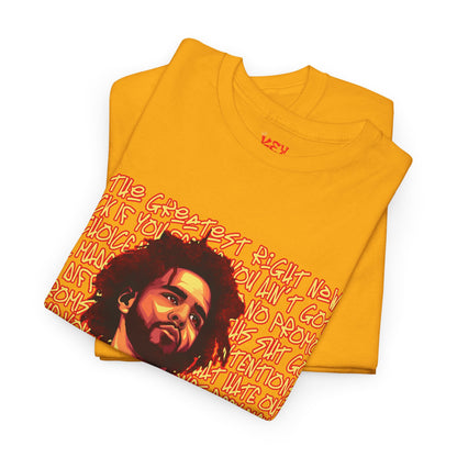 J Cole Graphic Tee — Retro Portrait with 'J-Cole' Text