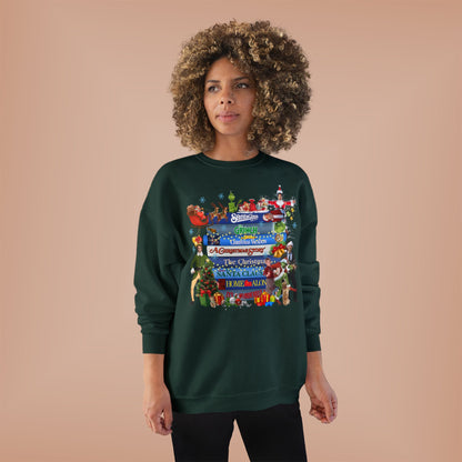 Christmas Movie Stack Crewneck Sweatshirt — Holiday Classics Sign Design