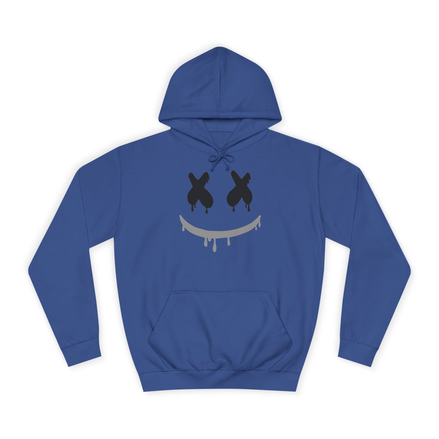 Marshmallow Smile Hoodie — Drip Smiley Face Graphic Streetwear Pullover