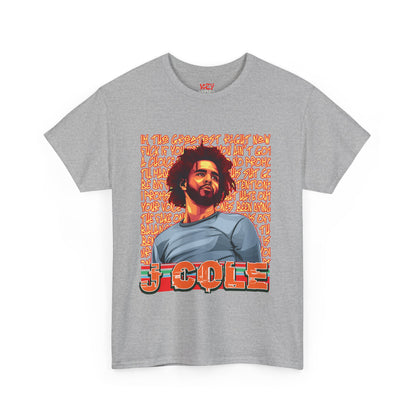 J Cole Graphic Tee — Retro Portrait with 'J-Cole' Text