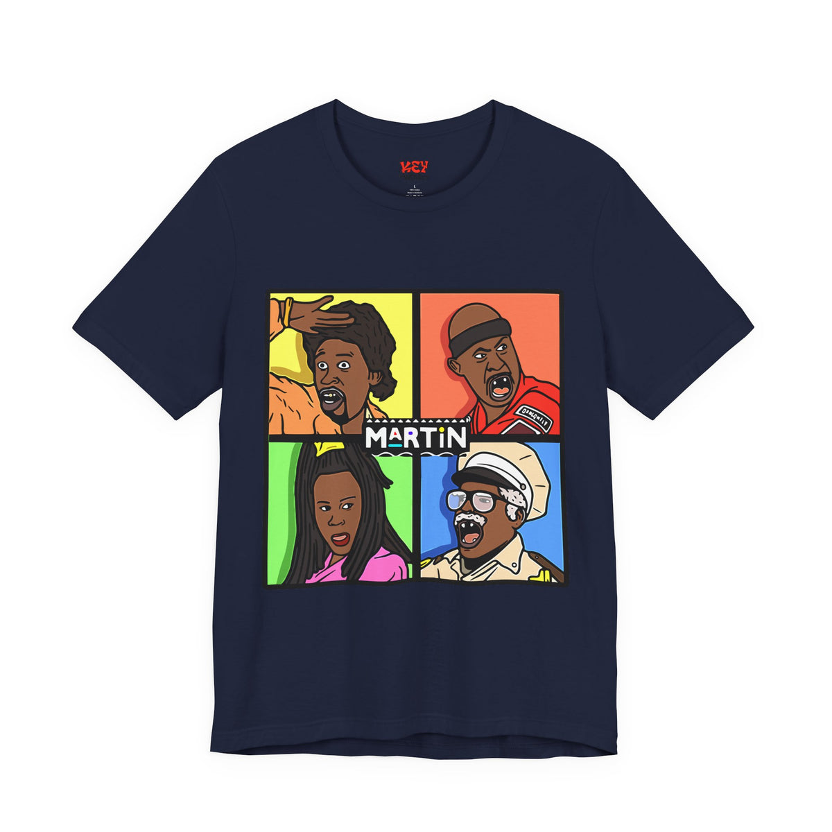 Retro TV Cast Graphic Tee — "Martin" Pop Art Squares