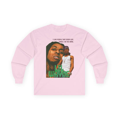 Wayne Long Sleeve Tee — Retro Photo Graphic with Quote
