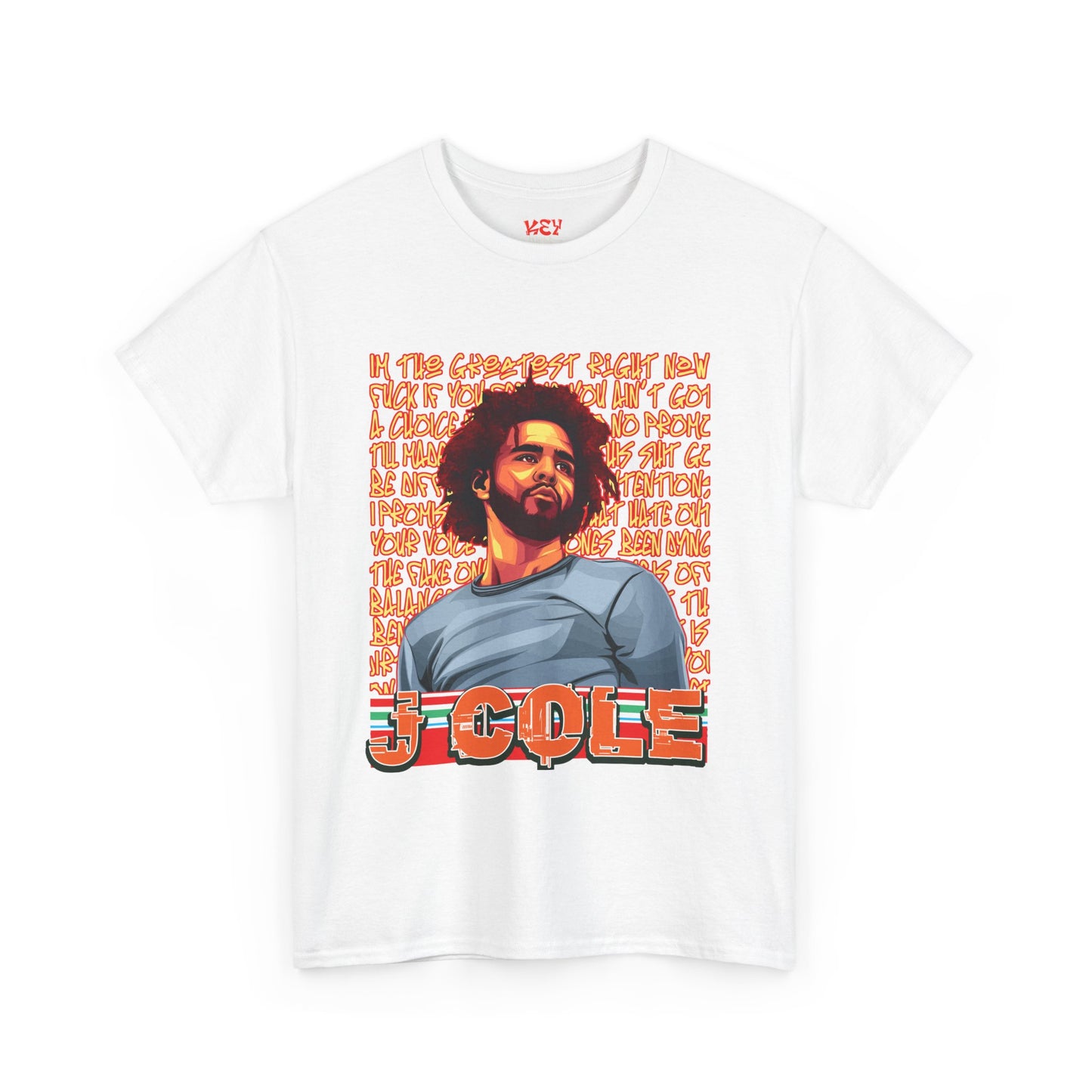 J Cole Graphic Tee — Retro Portrait with 'J-Cole' Text