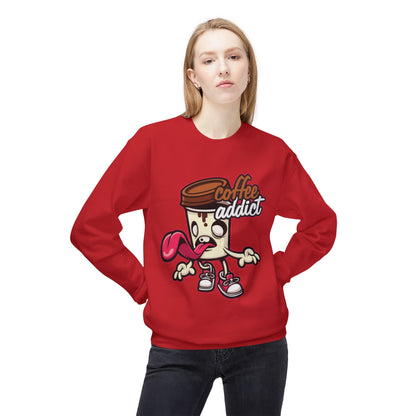 Coffee Addict Crewneck Sweatshirt — Cute Cartoon Coffee Cup Graphic