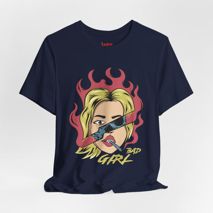Bad Girl Pop Art Tee — Retro Flaming Blonde Graphic T-Shirt