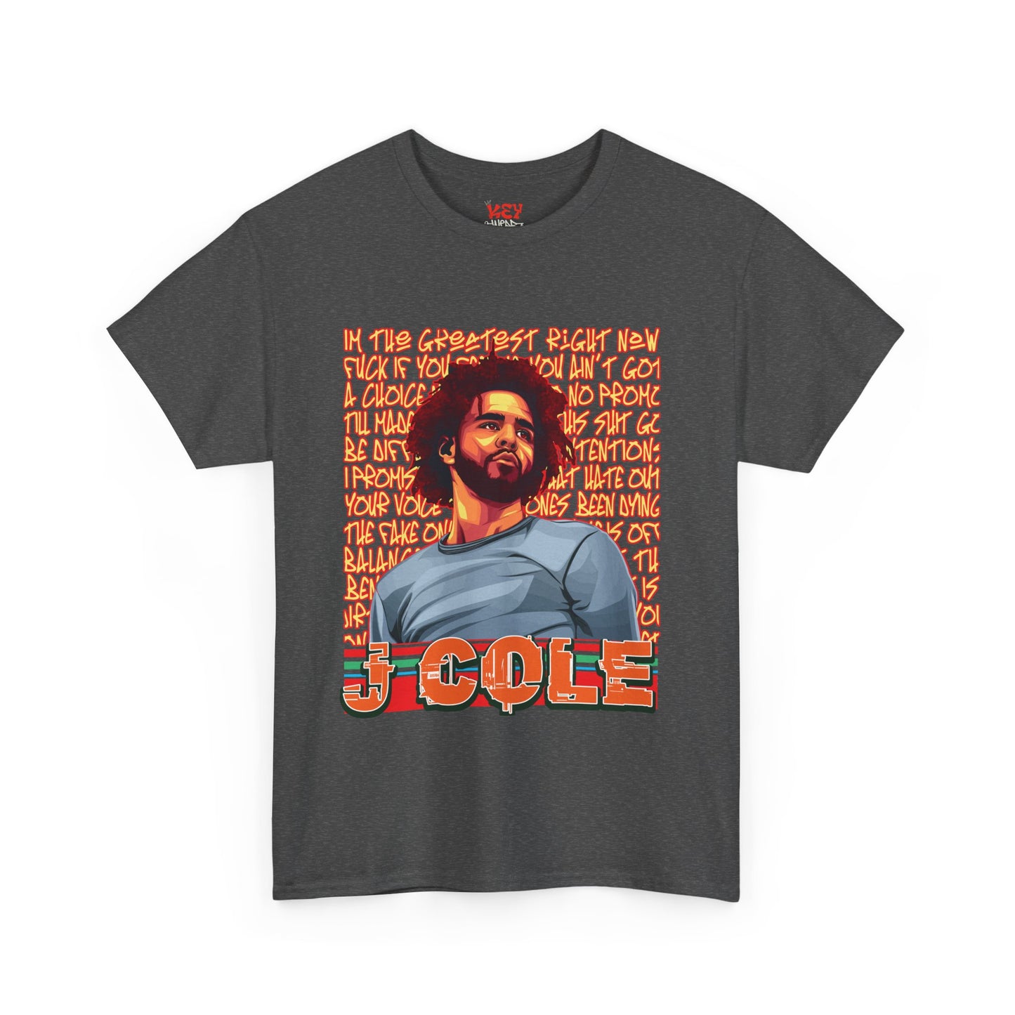 J Cole Graphic Tee — Retro Portrait with 'J-Cole' Text