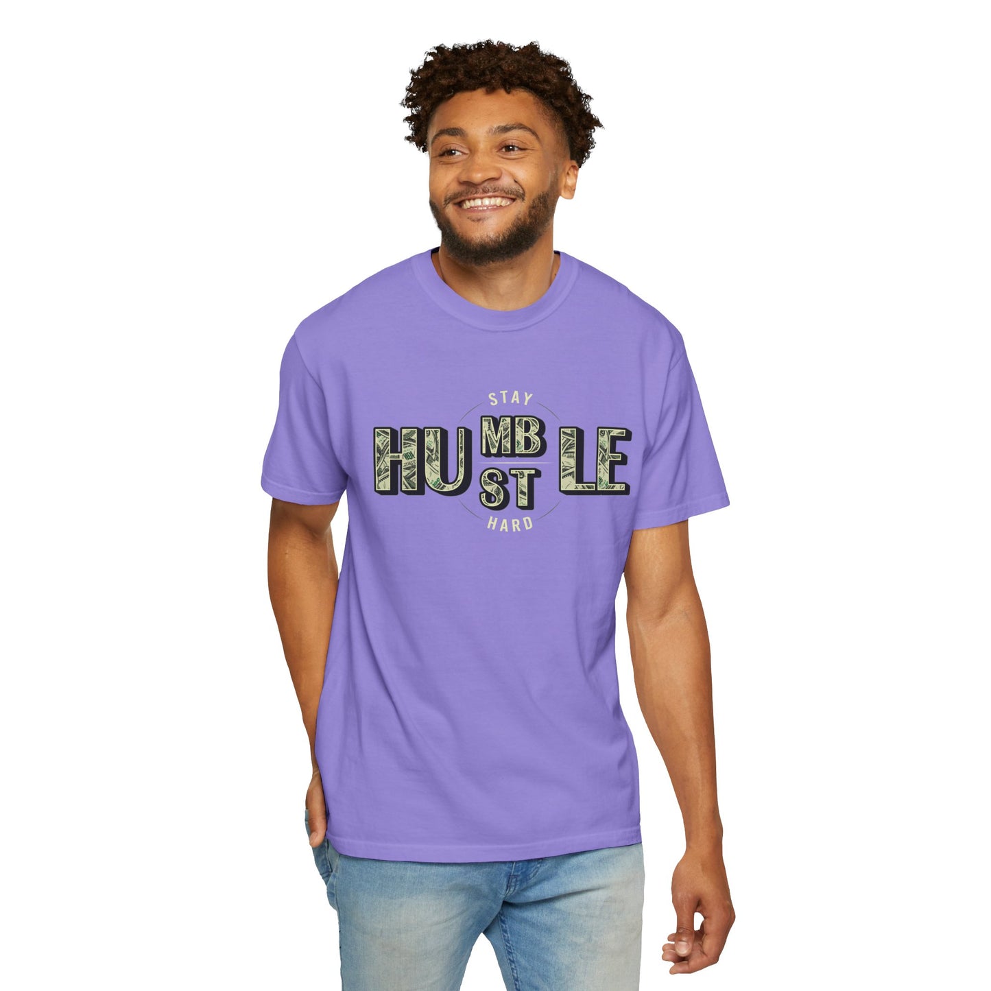 Stay Humble Hustle T-Shirt — Camo Lettering Motivational Tee