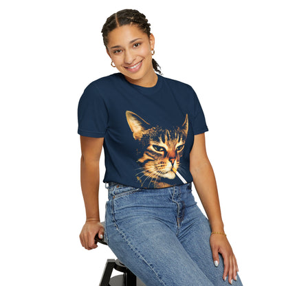 Smoking Cat T-Shirt — Retro Grunge Cat Portrait Tee