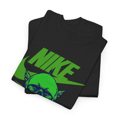 Skull Swoosh Tee — Neon Green Nike-Inspired Graphic Shirt