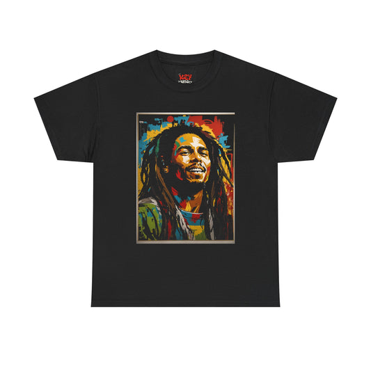 Reggae Portrait Tee — Vibrant Colorblock Music T-Shirt