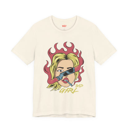 Bad Girl Pop Art Tee — Retro Flaming Blonde Graphic T-Shirt