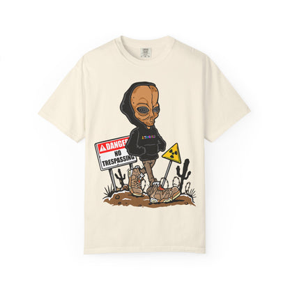 Alien Hooded T-Shirt — "No Trespassing" Desert Graphic