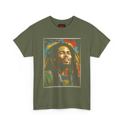 Reggae Portrait Tee — Vibrant Colorblock Music T-Shirt