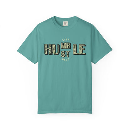 Stay Humble Hustle T-Shirt — Camo Lettering Motivational Tee